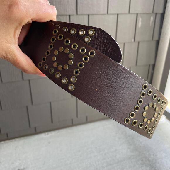 y2k Express vintage 00\'s brown leather studded belt boho western size small main image 7